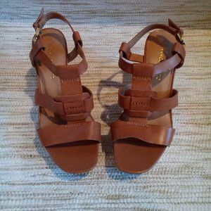 FRANCO  SARTO TAN WEDGE SANDALS (7.5)